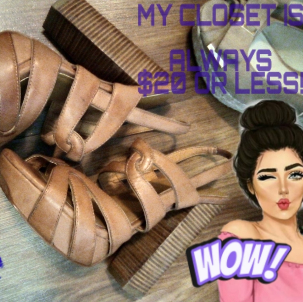 ZODIAC TAN LEATHER STACKED WOOD PLATFORM HEELS